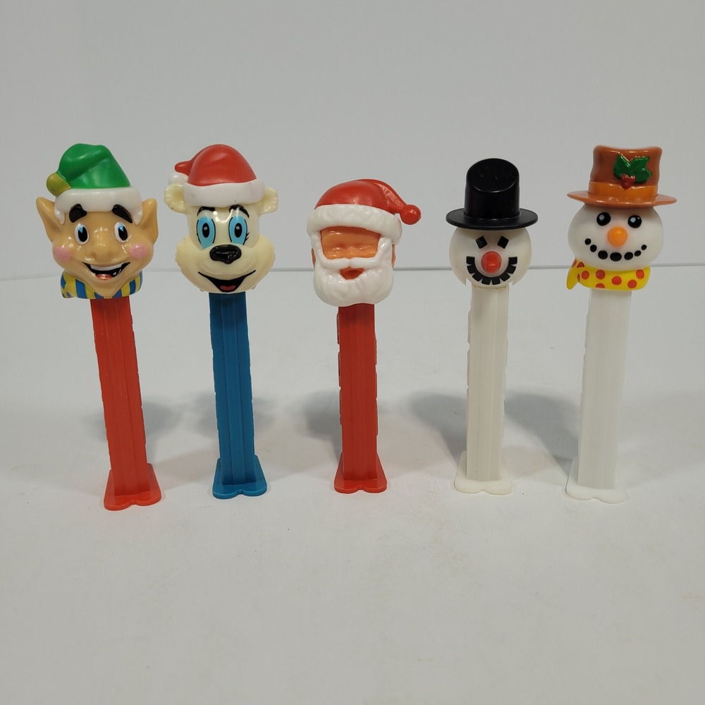 Vintage PEZ Christmas Holiday Dispensers Lot of 5 Santa Elf Polar Bear Snowmen